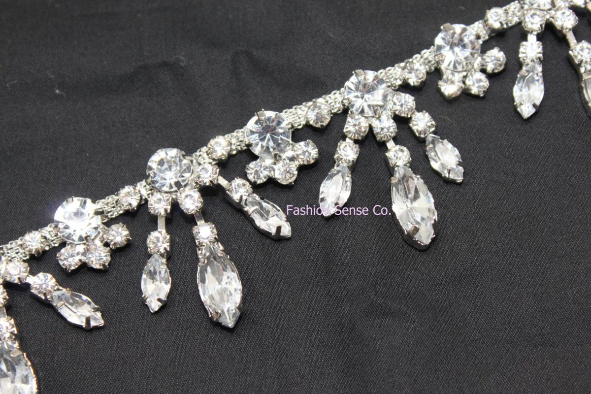 Diamante Fringe Wedding Cake Rhinestone Crystal Silver Chain Drops